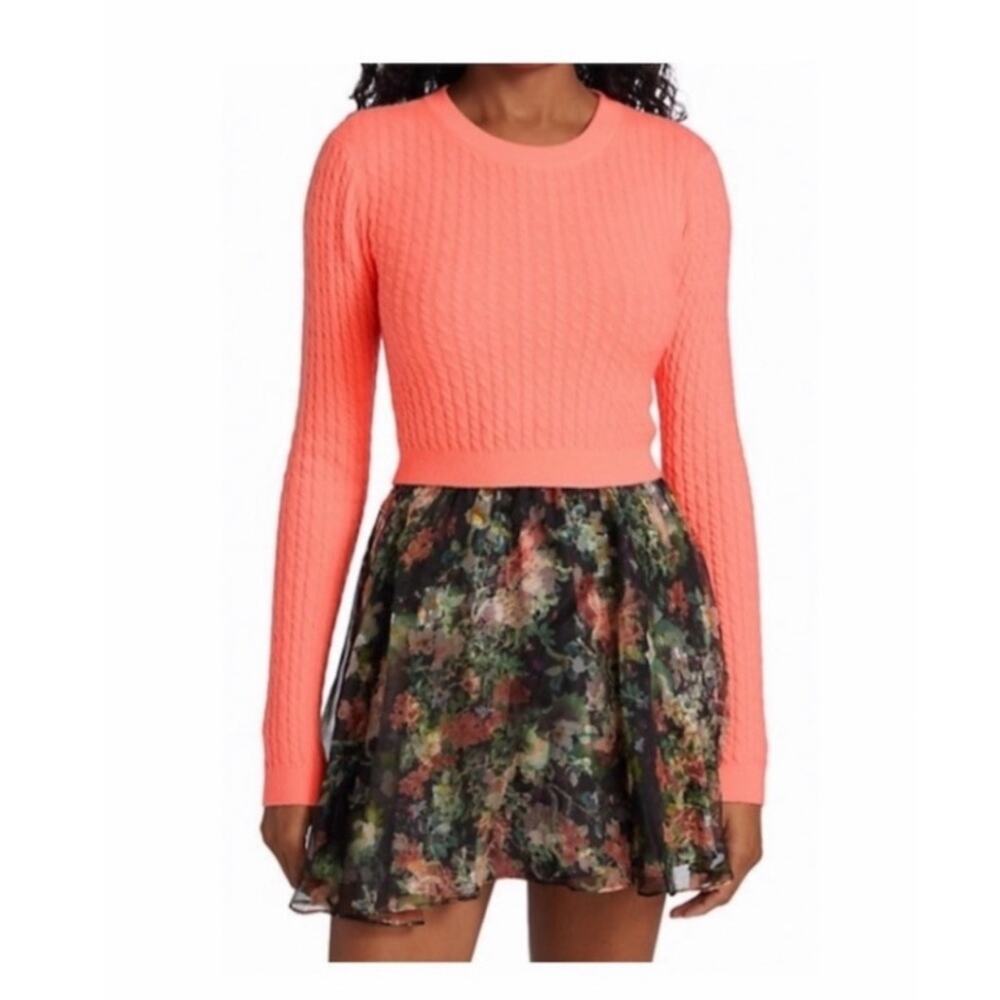 Alice + Olivia Ciara Crop Sweater in Deep Coral.